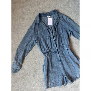 Casual Blue Women's Denim Romper